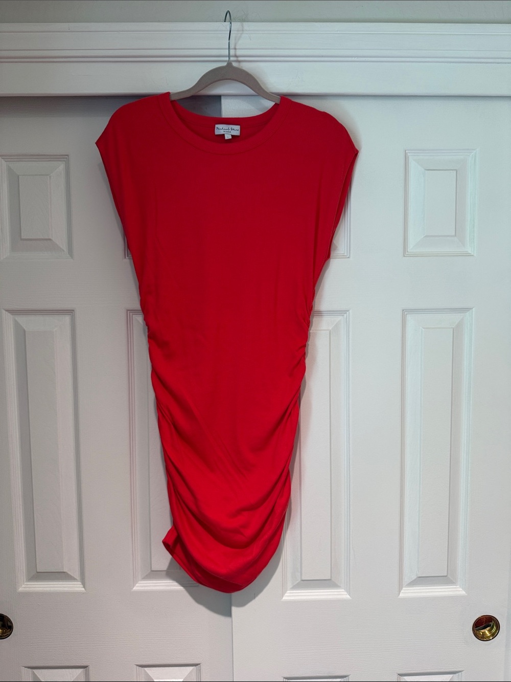 Michael Stars Bright Red Ruched Short Sleeve Dress